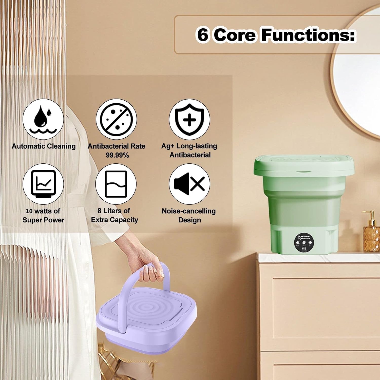 Folding Washing Machine Mini Automatic Clothes Washing Machine Portable Lightweight Underwear Washer for Travel Camping Apartment Laundry